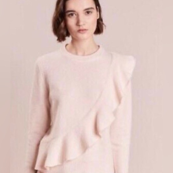 J. Crew Merino Wool Diagonal Ruffle Pullover Sweater Pink SZ XXS - Picture 2 of 15